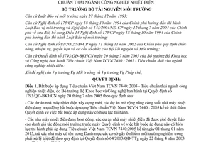 Quyết định 07/2005/QĐ-BTNMT bắt buộc áp dụng Tiêu chuẩn Việt Nam TCVN 7440:2005 – Tiêu chuẩn thải ngành công nghiệp nhiệt điện