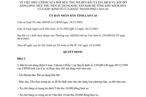 Quyết định 551/QĐ-UBND 2005 sửa đổi phí bến bãi xếp dỡ hàng hóa Lào Cai