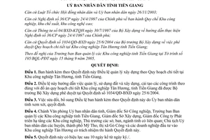 Quyết định 44/2005/QĐ-UBN Điều lệ quản lý xây dựng quy hoạch Khu công nghiệp Tân Hương Tiền Giang