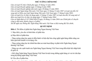 Quyết định 230/2005/QĐ-TTg thí điểm cổ phần hóa Ngân hàng Ngoại thương Việt Nam