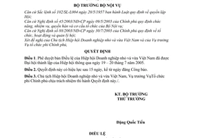 Quyết định 102/2005/QĐ-BNV Điều lệ Hiệp hội Doanh nghiệp nhỏ  vừa Việt Nam