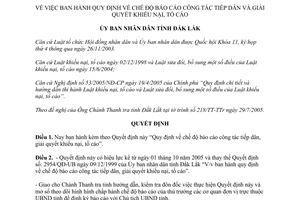 Quyết định 55/2005/QĐ-UBND Quy định chế độ báo cáo công tác tiếp dân