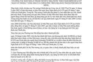Chỉ thị 26/2005/CT-UBND công tác bán nhà ở thuộc sở hữu Nhà nước Nghị định số 61/CP địa bàn Hồ Chí Minh
