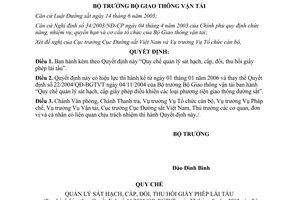 Quyết định 44/2005/QĐ-BGTVT Quy chế quản lý sát hạch cấp đổi thu hồi giấy phép lái tầu