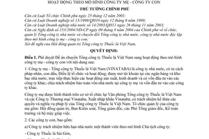 Quyết định 232/2005/QĐ-TTg đề án chuyển Tổng Công ty thuốc lá Việt Nam sang hoạt động theo mô hình công ty mẹ con