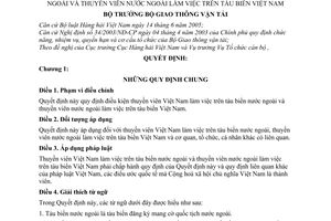 Quyết định 47/2005/QĐ-BGTVT điều kiện thuyền viên Việt Nam làm việc trên tàu biển thuyền viên nước ngoài làm việc trên tàu biển Việt Nam