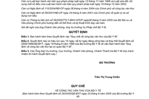 Quyết định 28/2005/QĐ-BYT Quy chế công tác văn thư  Bộ Y tế