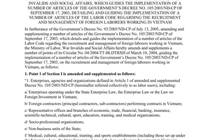 Circular No. 24/2005/TT-BLDTBXH amending and supplementing a number of points