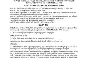 Quyết định 177/2005/QĐ-UBND tiến hành cuộc điều tra Công nghệ thông tin truyền thông thành phố Hồ Chí Minh năm 2005