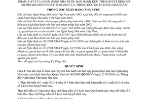 Quyết định 1411/2005/QĐ-NHNN văn bản pháp luật Ngân hàng Nhà nước sửa đổi Quyết định 180/2005/QĐ-NHNN