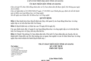 Quyết định 2696/2005/QĐ-UBND Quy chế quản lý hoạt động khoa học công nghệ cấp cơ sở địa bàn tỉnh An Giang