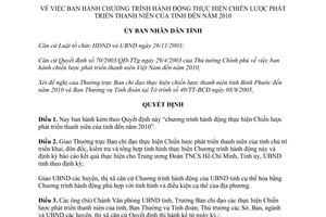 Quyết định 111/2005/QĐ-UBND Chương trình chiến lược phát triển thanh niên đến 2010 Bình Phước