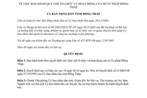 Quyết định 94/2005/QĐ-UBND 2005 ban hành quy chế tổ chức hoạt động Sở Tư pháp Đồng Tháp