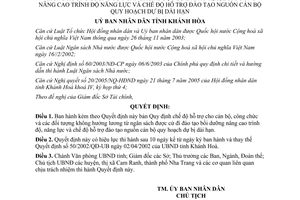 Quyết định 81/2005/QĐ-UBND hỗ trợ cán bộ công chức cử đi đào tạo nâng cao năng lực Khánh Hòa