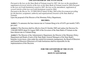 Decision No. 1426/QD-NHNN of September 30, 2005, on the base interest rate in Vietnam Dong