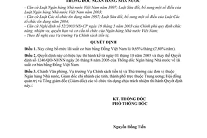 Quyết định 1426/QĐ-NHNN mức lãi suất cơ bản bằng Đồng Việt Nam