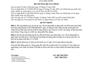 Quyết định 67/2005/QĐ-BTC bổ sung Danh mục dự án vay vốn tín dụng đầu tư phát triển của Nhà nước