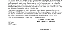 Công văn 4276TCHQ/GSQL Thanh lý xe ôtô của XN ôtô V75