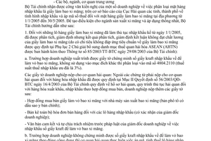 Công văn 13233 BTC/TCHQ tình hình nhập khẩu và áp mã số thuế mặt hàng giấy làm bao xi măng tại địa phương từ 1/1/2005 đến 30/5/2005