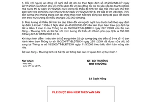 Công văn 3590/LĐTBXH-LĐVL thực hiện tính lương tối thiểu mới người lao động dôi dư theo Nghị