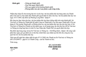 Công văn 3605/CV-SVHTT tiêu hủy văn hoá phẩm độc hại