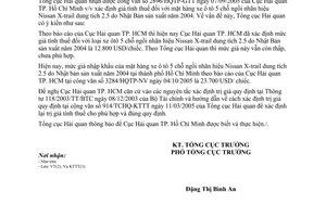 Công văn 4520/TCHQ-KTTT xác định giá tính thuế mặt hàng ô tô 5 chỗ nhãn hiệu Nissan X-trail dung tích 2.5 do Nhật Bản sản xuất năm 2004