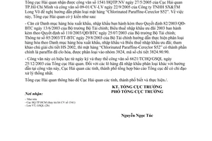 Công văn 4509TCHQ/GSQL phân loại mặt hàng “Paraffin đã clo hóa”