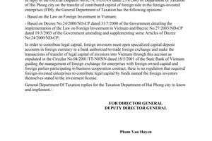 Official Dispatch No. 3592/TCT-DTNN, Transfer of contributed capital of foreign