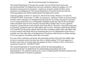 Official Dispatch No. 3687/TCT-DTNN on value added tax (VAT) applicable to wareh