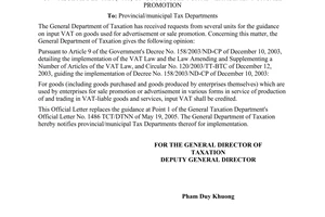 Official Dispatch No. 3824/TCT-PCCS on value added tax (VAT) on goods used