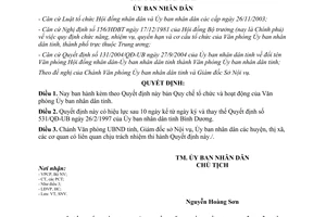 Quyết định 233/2005/QĐ-UBND tổ chức hoạt động văn phòng ủy ban Bình Dương