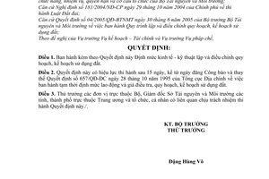 Quyết định 10/2005/QĐ-BTNMT Định mức kinh tế - kỹ thuật lập điều chỉnh quy kế hoạch sử dụng đất