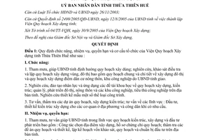 Quyết định 3652/QĐ-UBND nhiệm vụ cơ cấu tổ chức Viện Quy hoạch Xây dựng Thừa Thiên Huế