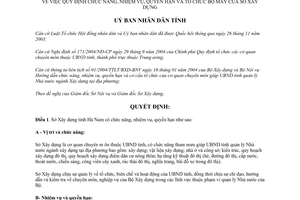 Quyết định 1588/2005/QĐ-UBND chức năng nhiệm vụ quyền hạn Sở Xây dựng Hà Nam