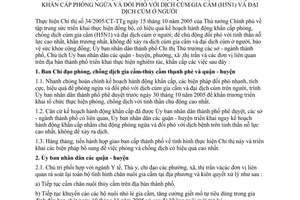 Chỉ thị 31/2005/CT-UBND tập trung thực hiện đồng bộ hiệu quả kế hoạch hành động khẩn cấp phòng ngừa đối phó dịch cúm gia cầm H5N1