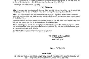 Quyết định số 3697/2005/QĐ-UBND Xây dựng khu tái định cư Ao Sen - Chợ Chùa