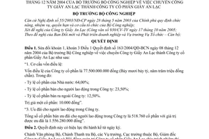 Quyết định 3556/QĐ-BCN chuyển Công ty Giầy An Lạc thành Công ty cổ phần sửa đổi QĐ 163/2004/QĐ-BCN