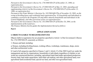Circular No. 95/2005/TT-BTC promulgated by the Ministry of Finance, guiding the implementation of the provisions of law on registration fees.