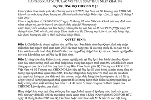 Quyết định 2581/2005/QĐ-BTM nhập khẩu theo hạn ngạch thuế quan năm 2005 hai mặt hàng xuất xứ từ Lào với thuế suất thuế nhập khẩu 0%