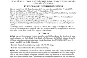 Quyết định 195/2005/QĐ-UBND dự toán kinh phí hoạt động năm 2005 cho Trung tâm Sinh hoạt dã ngoại thanh thiếu niên thuộc Thành Đoàn TNCSHCM