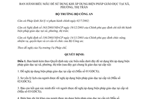 Quyết định 1522/2005/QĐ-BCA(V19) biểu mẫu sử dụng khi áp dụng biện pháp giáo dục tại xã, phường, thị trấn
