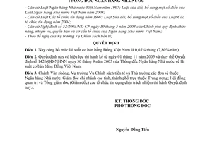 Quyết định 1556/QĐ-NHNN mức lãi suất cơ bản bằng Đồng Việt Nam