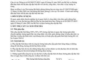 Hướng dẫn 1705/LCTC-CS 2005 thực hiện chế độ phụ cấp đặc biệt trong quân đội