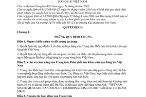 Quyết định 56/2005/QĐ-BGTVT tổ chức hoạt động Trung tâm Phối hợp tìm kiếm, cứu nạn hàng hải Việt Nam