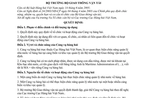 Quyết định 57/2005/QĐ-BGTVT tổ chức hoạt động Cảng vụ hàng hải