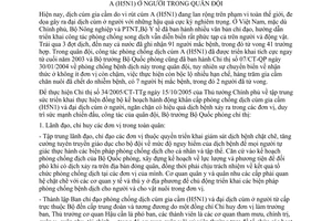 Chỉ thị 58/CT-BQP khẩn cấp tổ chức phòng chống dịch cúm gia cầm dịch cúm A H5N1 ở người trong quân đội