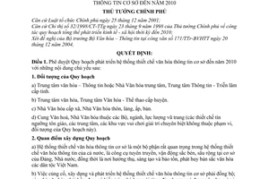Quyết định 271/2005/QĐ-TTg Quy hoạch phát triển hệ thống thiết chế văn hóa thông tin cơ sở đến năm 2010