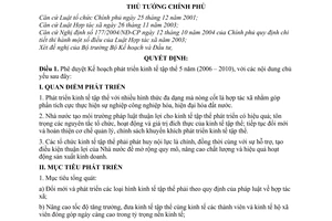 Quyết định 272/2005/QĐ-TTg kế hoạch phát triển kinh tế tập thể 5 năm 2006 – 2010