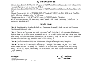 Quyết định 36/2005/QĐ-BYT Danh mục dịch vụ kỹ thuật cao, chi phí lớn