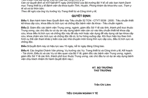 Quyết định 33/2005/QĐ-BYT Tiêu chuẩn thiết kế khoa cấp cứu, khoa điều trị tích cực chống độc bệnh viện đa khoa - Tiêu chuẩn ngành